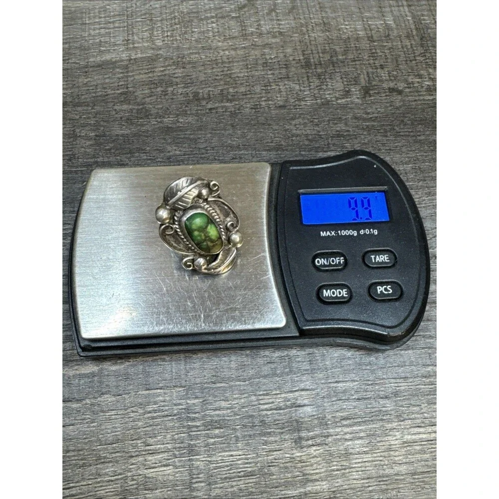 Vtg Navajo Sterling Silver Green Turquoise Ring Signed Sz7.5 Handmade Native WOW